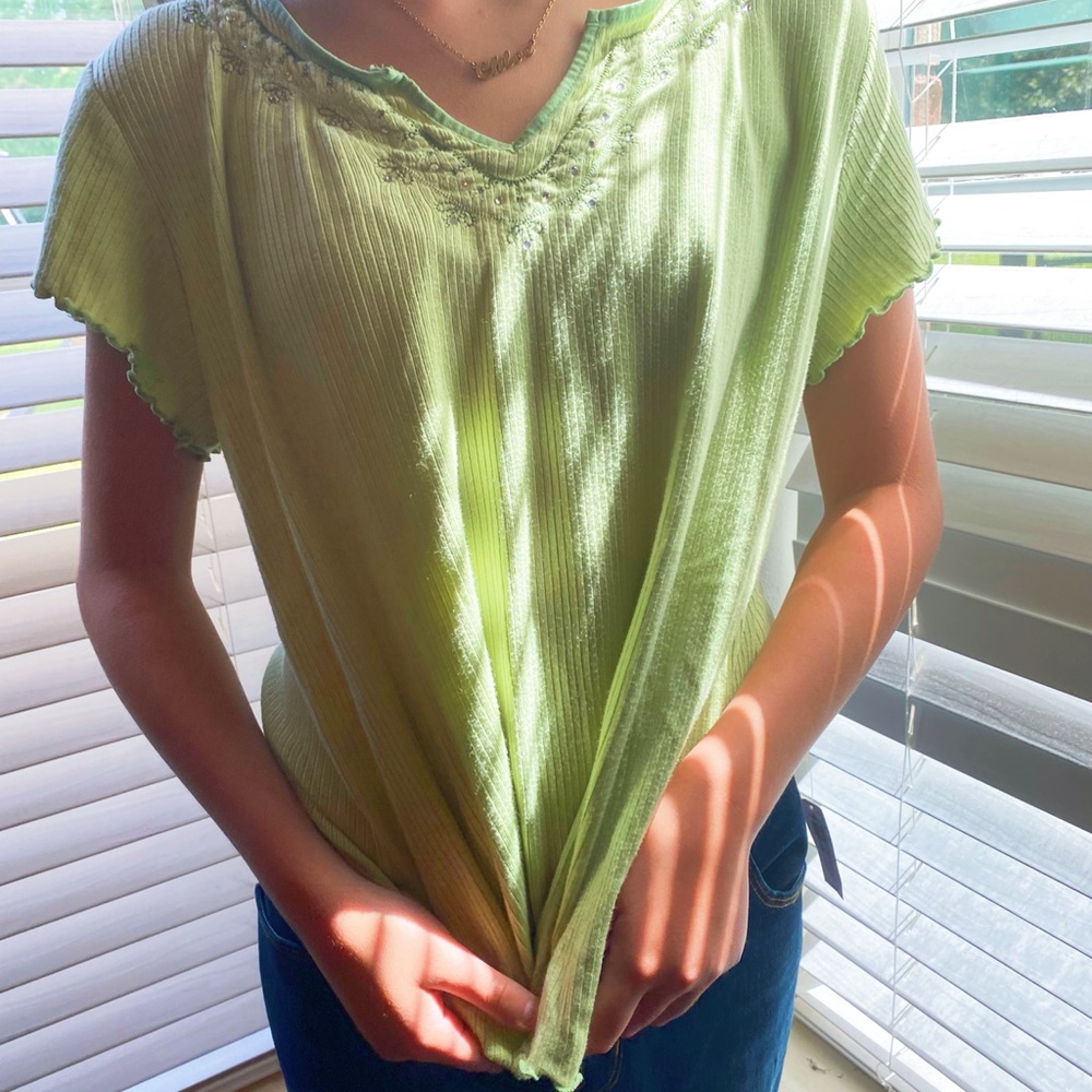Cottagecore light green rhinestone top